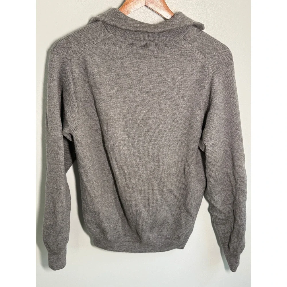 J. Crew Mens Large Grey 100% Merino Wool Quarter Zip Sweater Mock Neck Knit